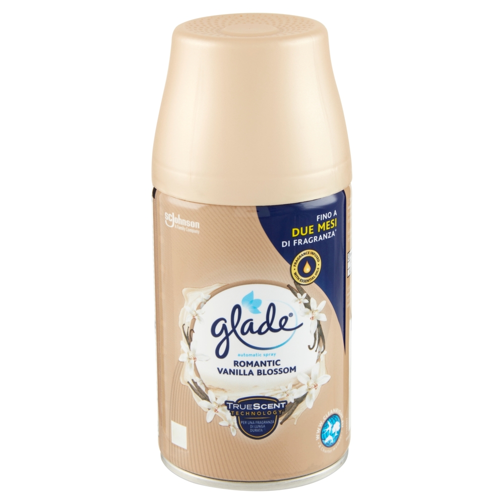 Glade Automatic Spray Ricarica, Profumatore per Ambienti, Fragranza Romantic Vanilla Blossom 269ml